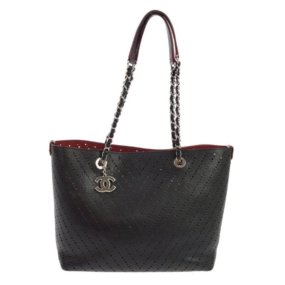 Chanel Shopping Perforated Caviar Black Leather Tote Bag Bag